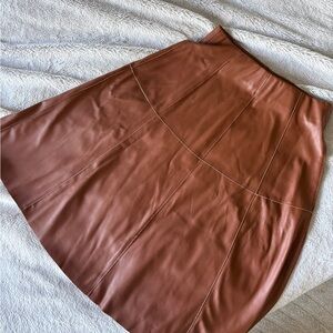 one 5 one Faux Leather A-Line Skirt in Cognac Brown